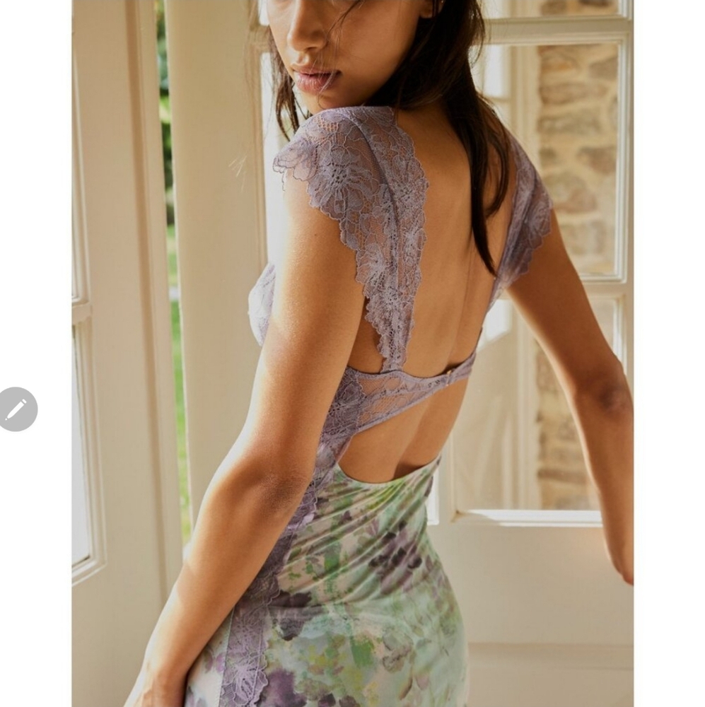 **1 XL Left!!**Free People Suddenly Fine Maxi Slip Dress / Moss Combo - Picture 8 of 15